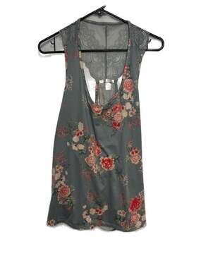 Flora by Flora Nikrooz Women's Grey Floral Lace Back Sleeveless Sleep Tank Top P